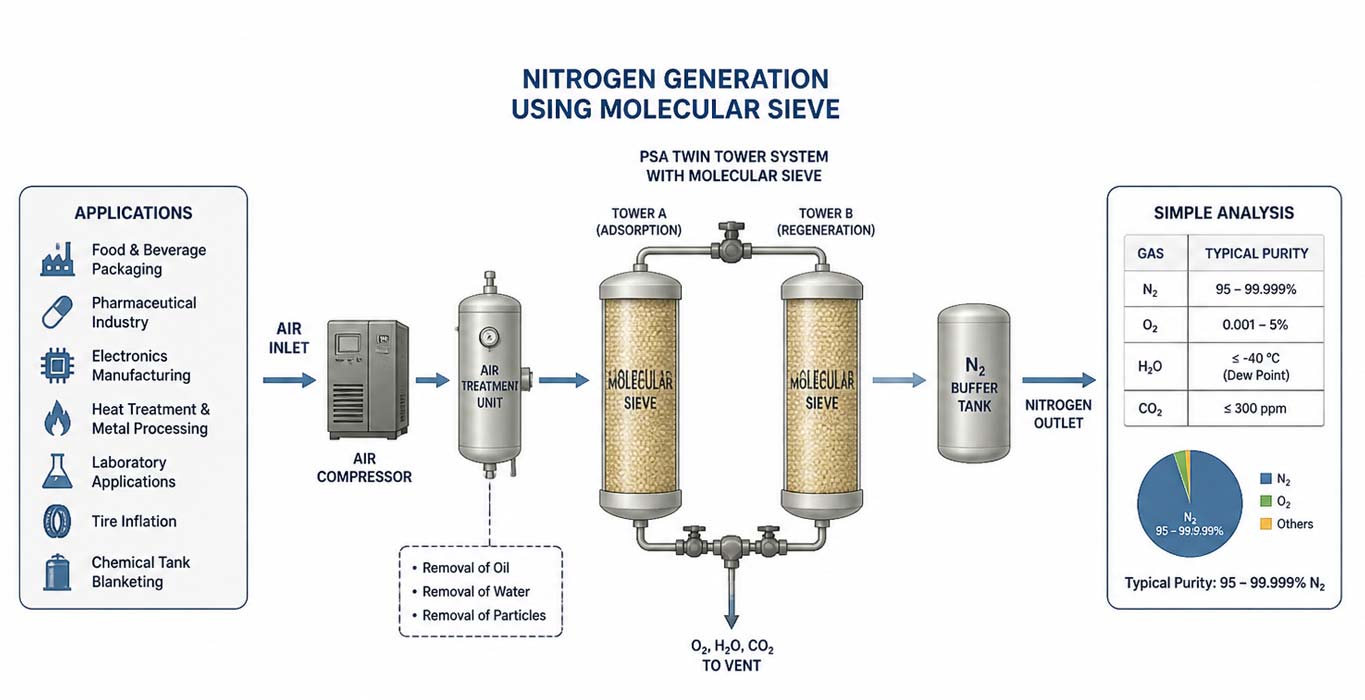  تصویر کاربرد مولکولارسیو در تولید نیتروژن (Nitrogen Generation) 